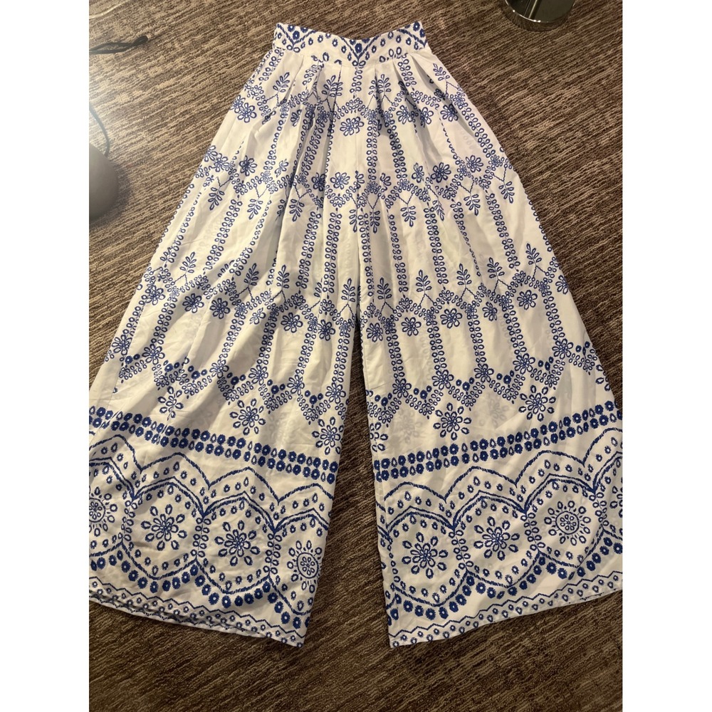 Live 4 Truth Womens Blue White Wide Leg Palazzo Pants Mediterranean Print XS